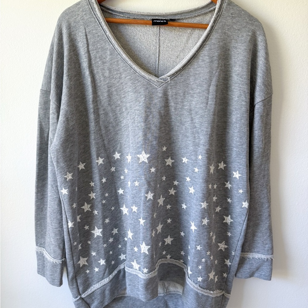 Gray Star Print V-Neck Sweater
